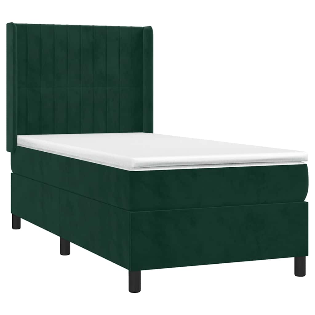 vidaXL Κρεβάτι Boxspring με Στρώμα & LED Σκ. Πράσινο 80x200 εκ Βελούδο