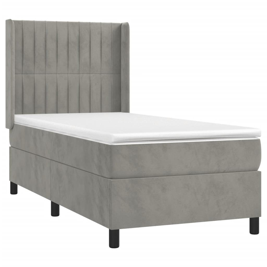 vidaXL Κρεβάτι Boxspring με Στρώμα & LED Αν.Γκρι 90x190 εκ. Βελούδινο