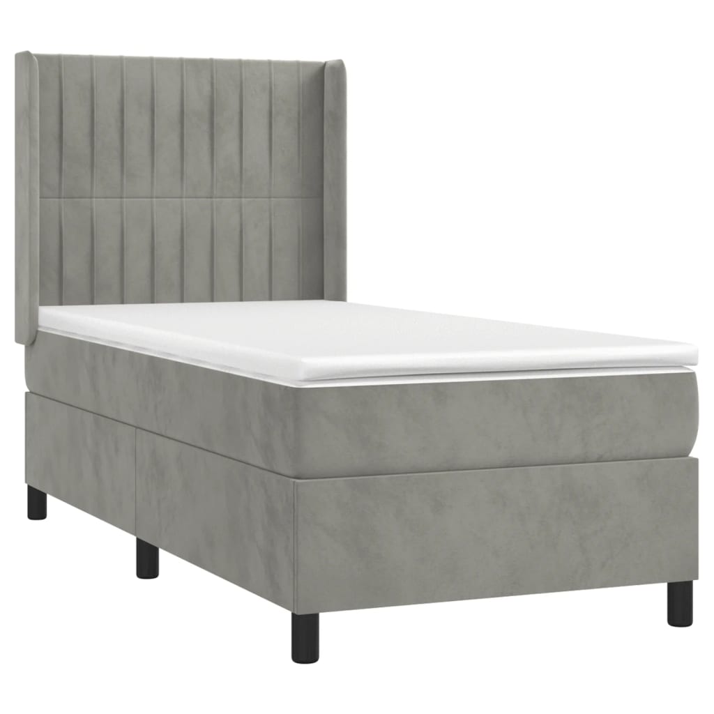 vidaXL Κρεβάτι Boxspring με Στρώμα & LED Αν.Γκρι 90x200 εκ. Βελούδινο