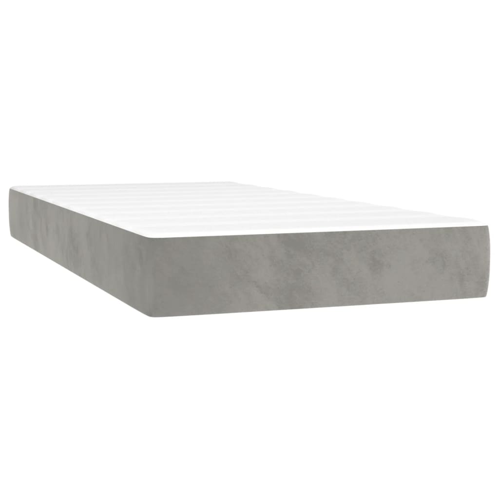 vidaXL Κρεβάτι Boxspring με Στρώμα & LED Αν.Γκρι 90x200 εκ. Βελούδινο