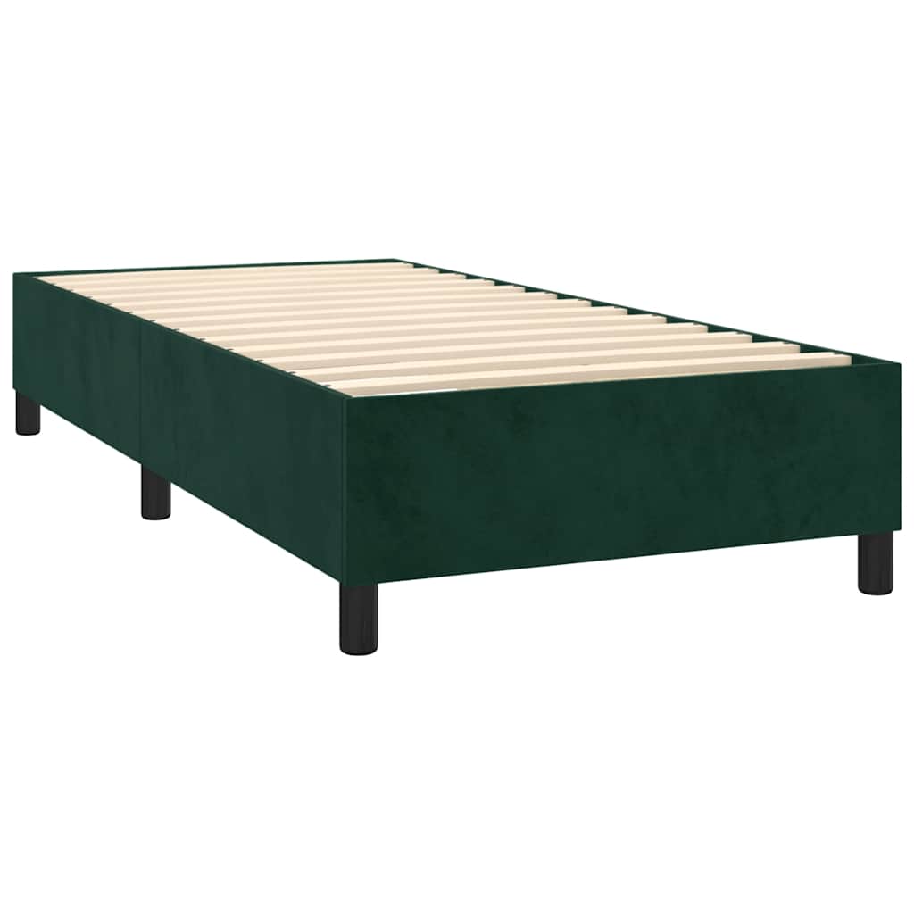 vidaXL Κρεβάτι Boxspring με Στρώμα & LED Σκ. Πράσινο 90x200 εκ Βελούδο