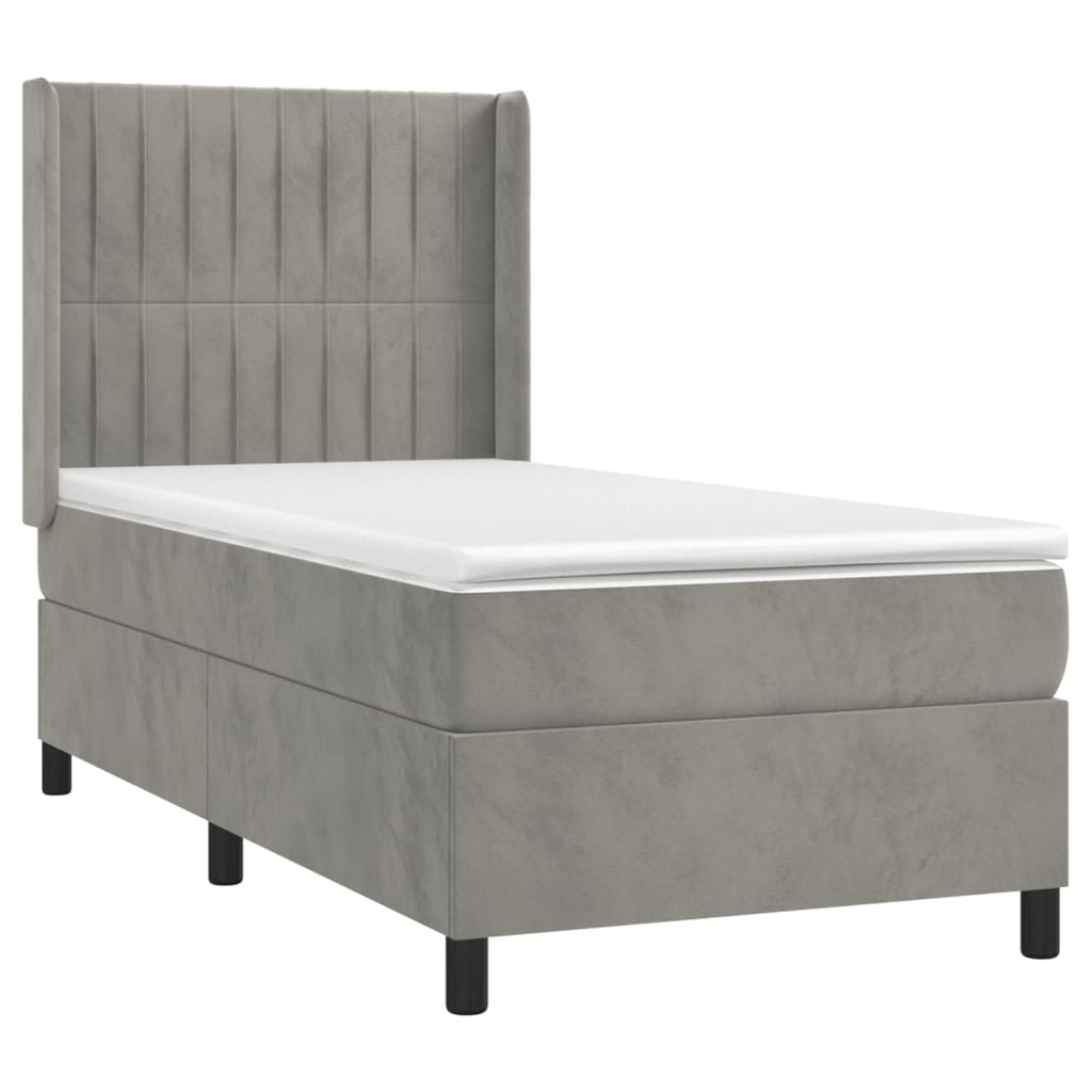 vidaXL Κρεβάτι Boxspring με Στρώμα & LED Αν.Γκρι 100x200 εκ. Βελούδινο