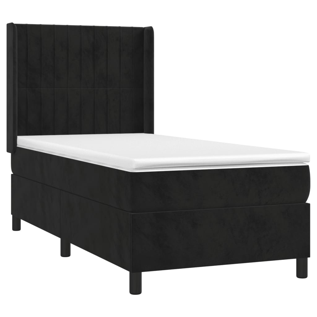 vidaXL Κρεβάτι Boxspring με Στρώμα & LED Μαύρο 100x200 εκ. Βελούδινο