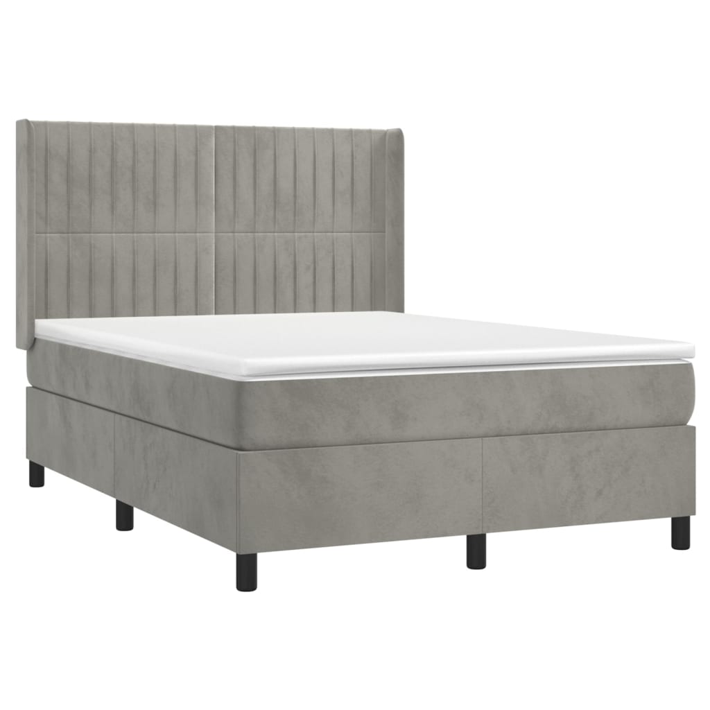 vidaXL Κρεβάτι Boxspring με Στρώμα & LED Αν.Γκρι 140x200 εκ. Βελούδινο