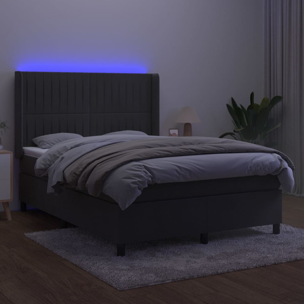 vidaXL Κρεβάτι Boxspring με Στρώμα & LED Σκ. Γκρι 140x200εκ. Βελούδινο