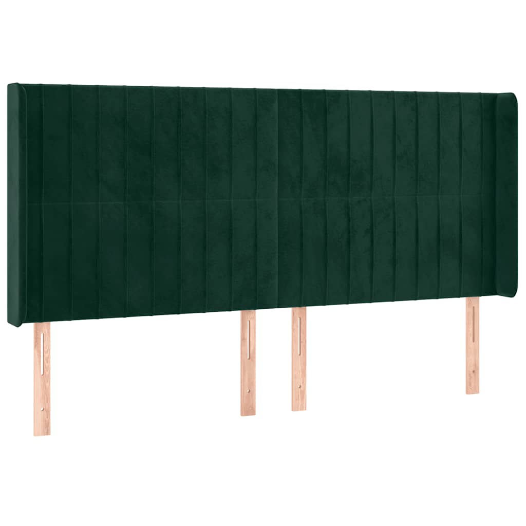 vidaXL Κρεβάτι Boxspring με Στρώμα & LED Σκ. Πράσινο 160x200εκ Βελούδο