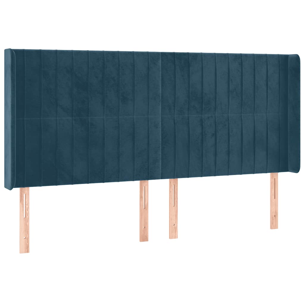 vidaXL Κρεβάτι Boxspring με Στρώμα & LED Σκ. Μπλε 160x200εκ. Βελούδινο