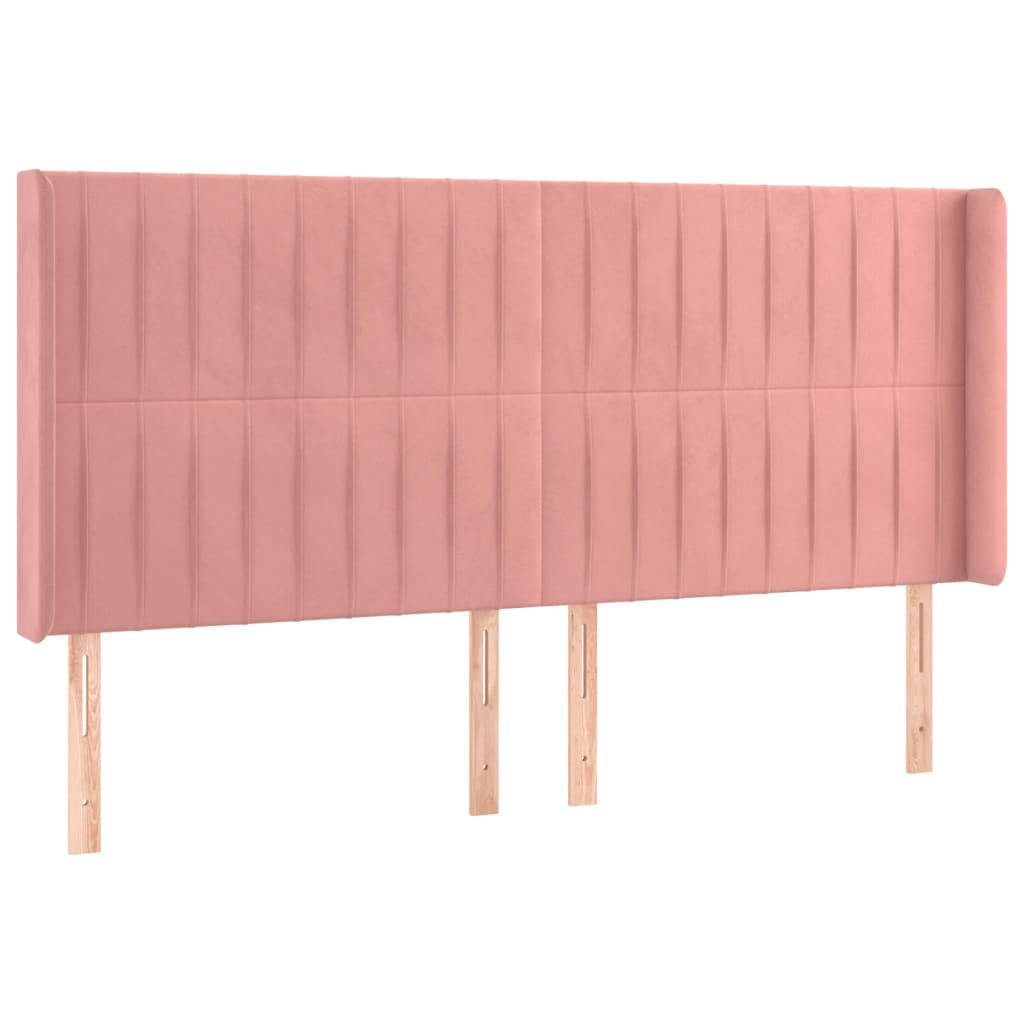 vidaXL Κρεβάτι Boxspring με Στρώμα & LED Ροζ 160x200 εκ. Βελούδινο