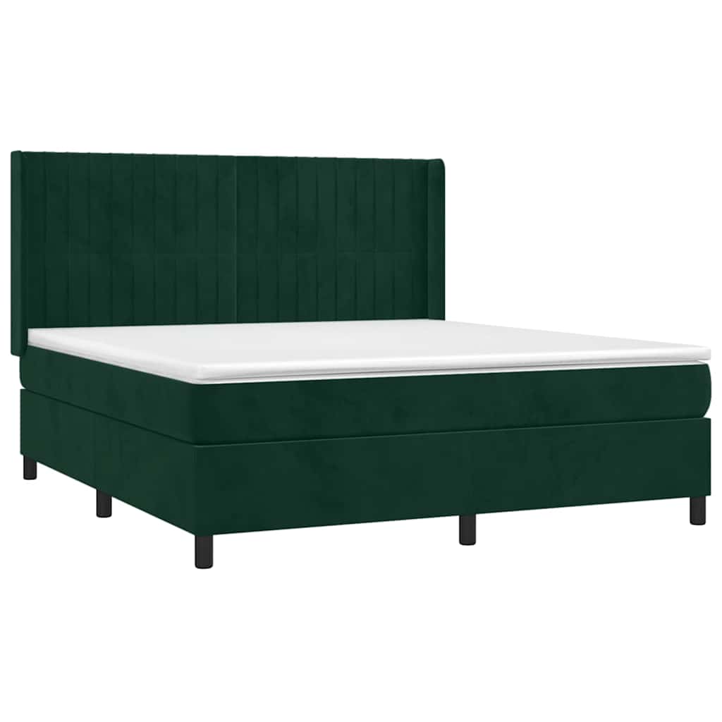 vidaXL Κρεβάτι Boxspring με Στρώμα & LED Σκ. Πράσινο 180x200εκ Βελούδο