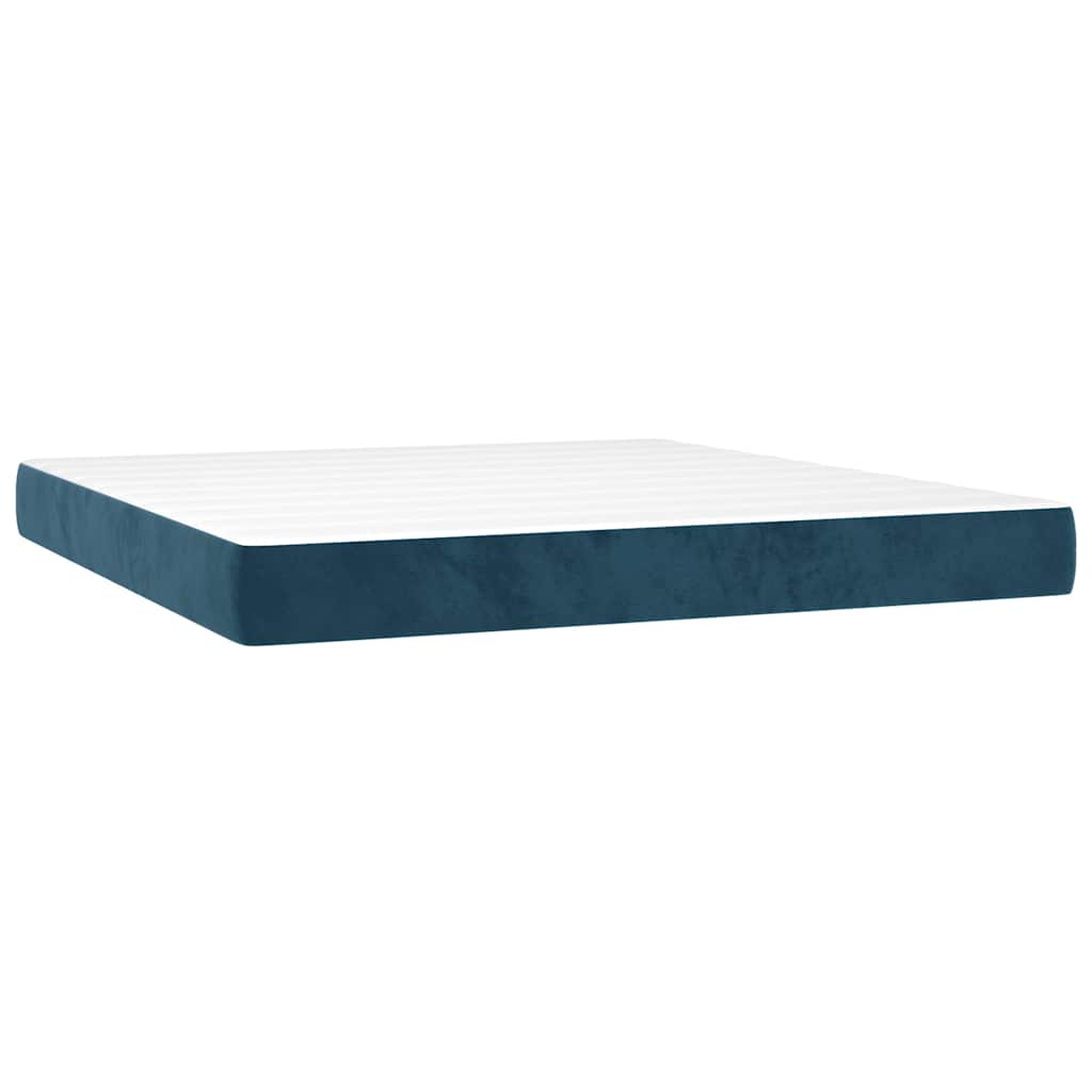 vidaXL Κρεβάτι Boxspring με Στρώμα & LED Σκ. Μπλε 180x200εκ. Βελούδινο