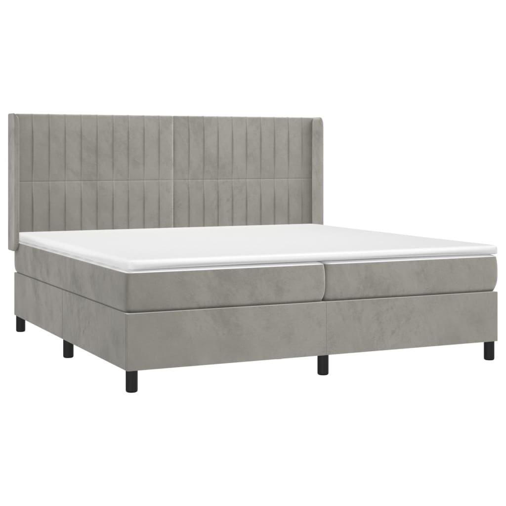 vidaXL Κρεβάτι Boxspring με Στρώμα & LED Αν.Γκρι 200x200 εκ. Βελούδινο
