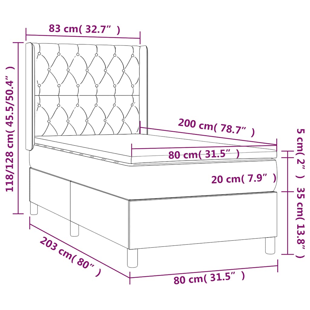 vidaXL Κρεβάτι Boxspring με Στρώμα & LED Σκ. Πράσινο 80x200 εκ Βελούδο