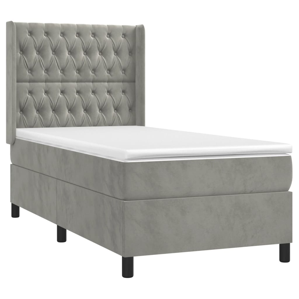 vidaXL Κρεβάτι Boxspring με Στρώμα & LED Αν.Γκρι 90x190 εκ. Βελούδινο