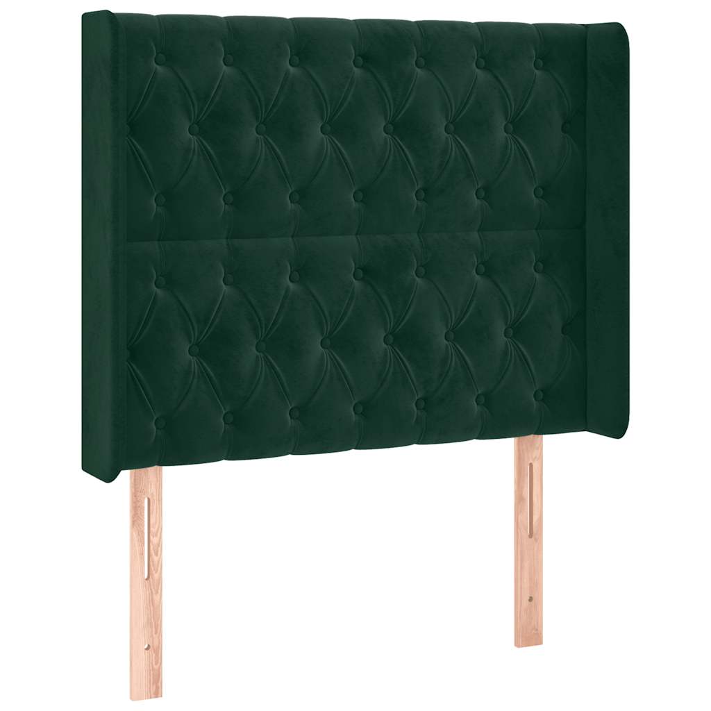 vidaXL Κρεβάτι Boxspring με Στρώμα & LED Σκ. Πράσινο 100x200εκ Βελούδο