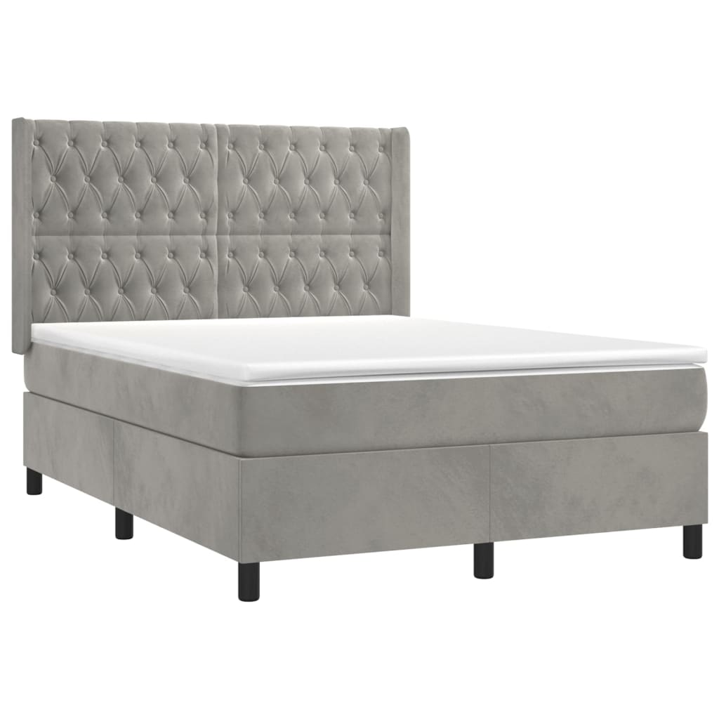 vidaXL Κρεβάτι Boxspring με Στρώμα&LED Αν. Γκρι 140x190 εκ. Βελούδινο