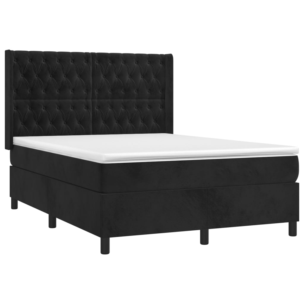 vidaXL Κρεβάτι Boxspring με Στρώμα & LED Μαύρο 140x190 εκ. Βελούδινο