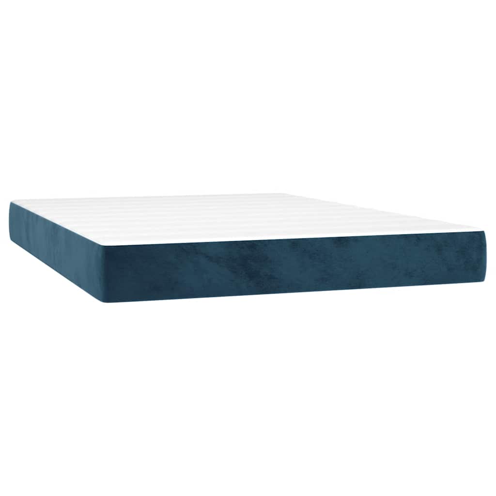 vidaXL Κρεβάτι Boxspring με Στρώμα & LED Σκ. Μπλε 140x190εκ. Βελούδινο