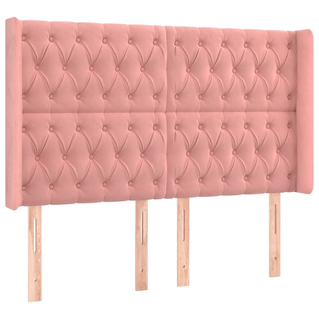 vidaXL Κρεβάτι Boxspring με Στρώμα & LED Ροζ 140x190 εκ. Βελούδινο