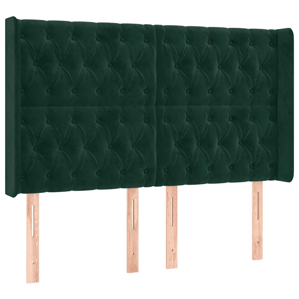 vidaXL Κρεβάτι Boxspring με Στρώμα & LED Σκ. Πράσινο 140x200εκ Βελούδο