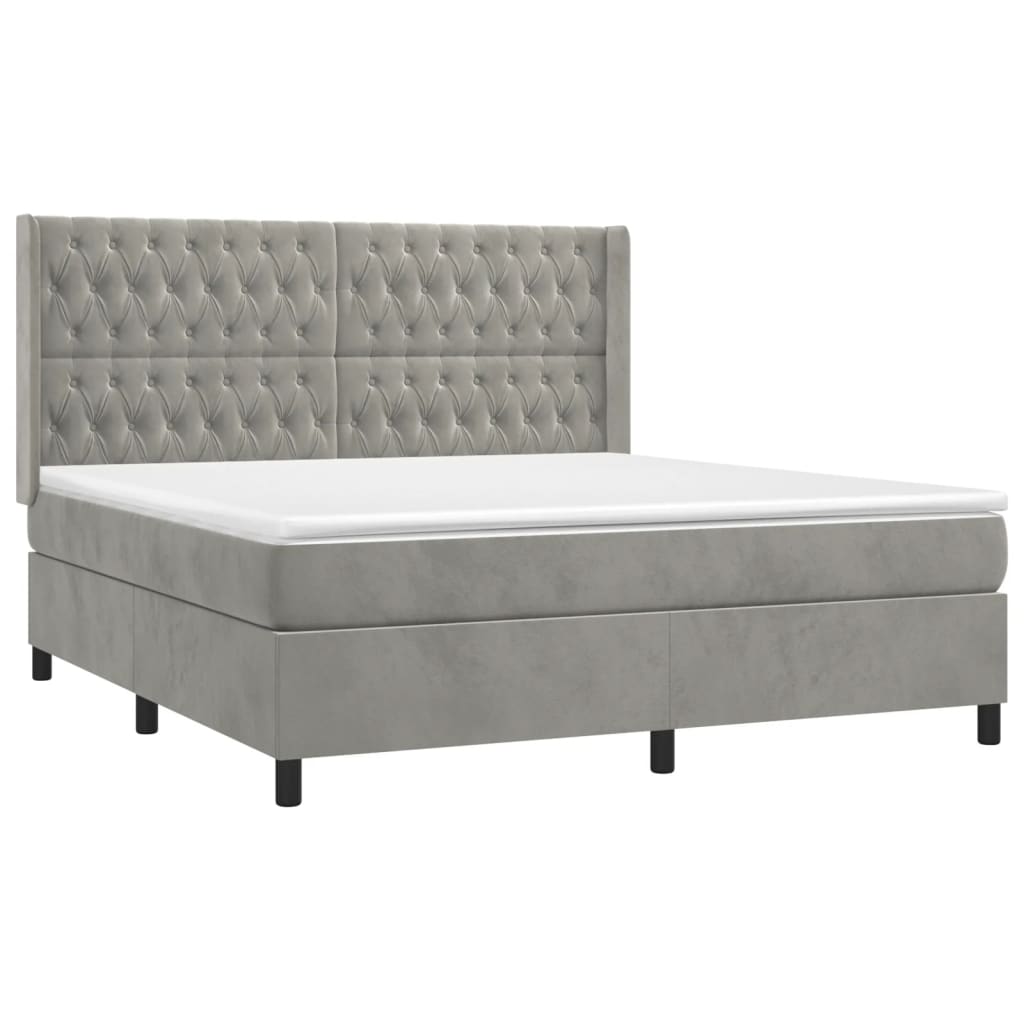 vidaXL Κρεβάτι Boxspring με Στρώμα & LED Αν.Γκρι 160x200 εκ. Βελούδινο