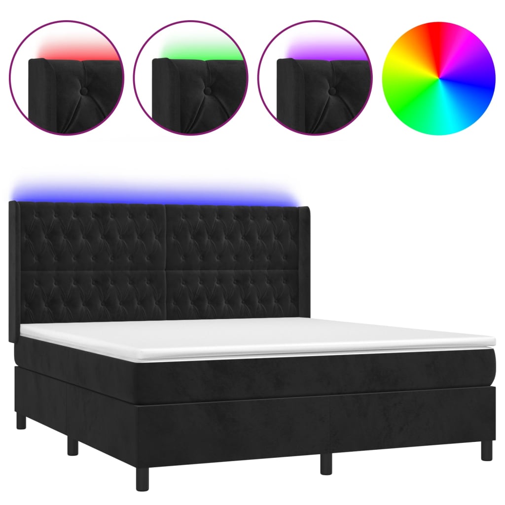 vidaXL Κρεβάτι Boxspring με Στρώμα & LED Μαύρο 160x200 εκ. Βελούδινο