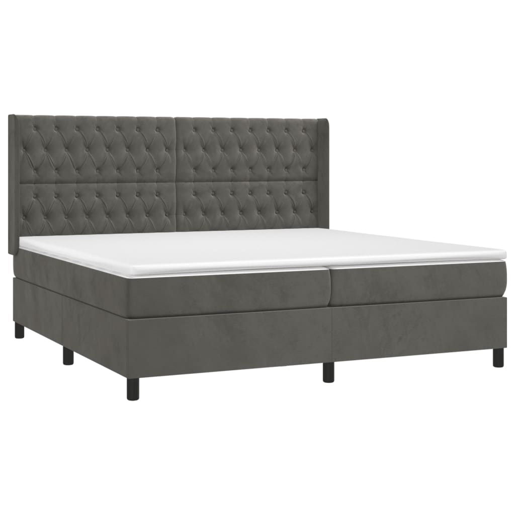 vidaXL Κρεβάτι Boxspring με Στρώμα & LED Σκ. Γκρι 200x200εκ. Βελούδινο