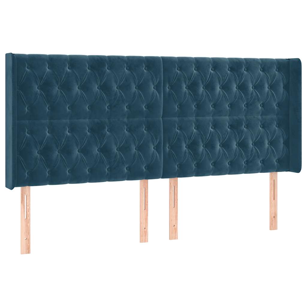 vidaXL Κρεβάτι Boxspring με Στρώμα & LED Σκ. Μπλε 200x200εκ. Βελούδινο