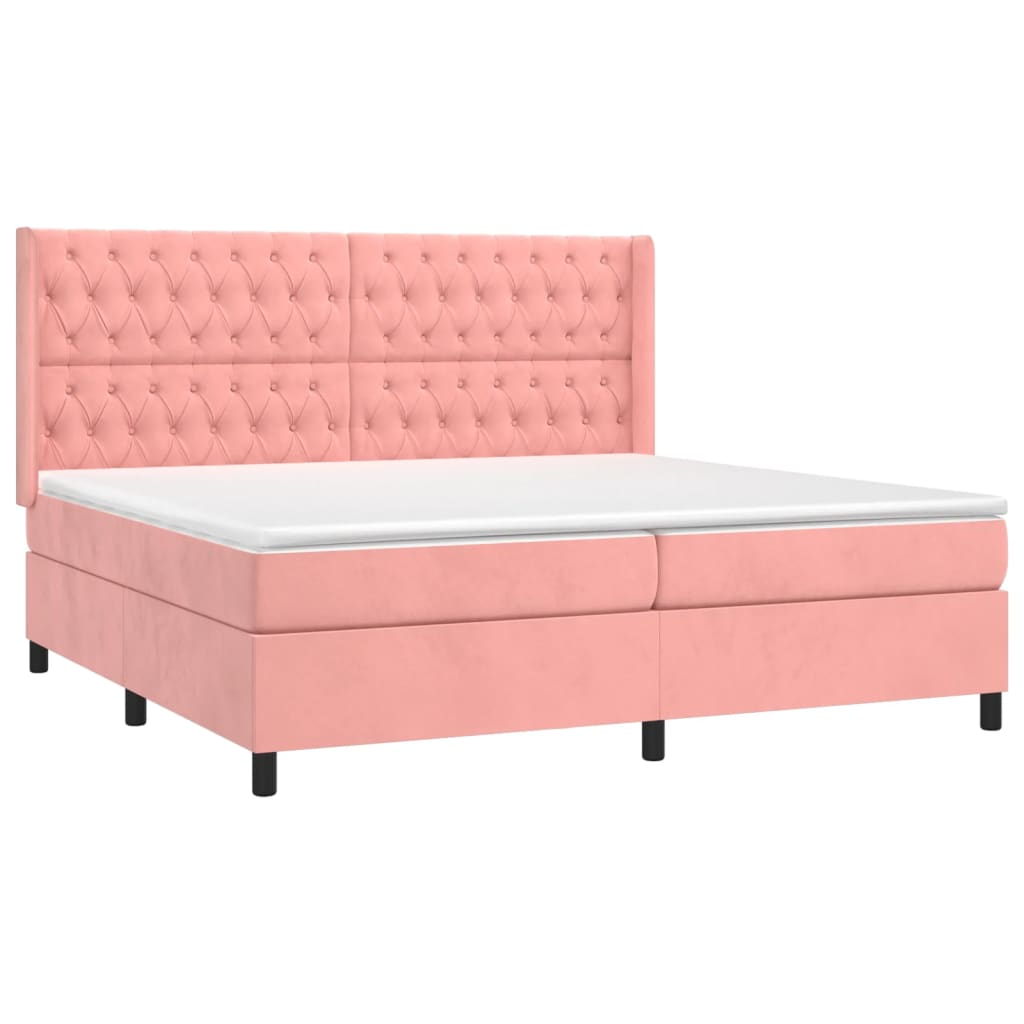 vidaXL Κρεβάτι Boxspring με Στρώμα & LED Ροζ 200x200 εκ. Βελούδινο