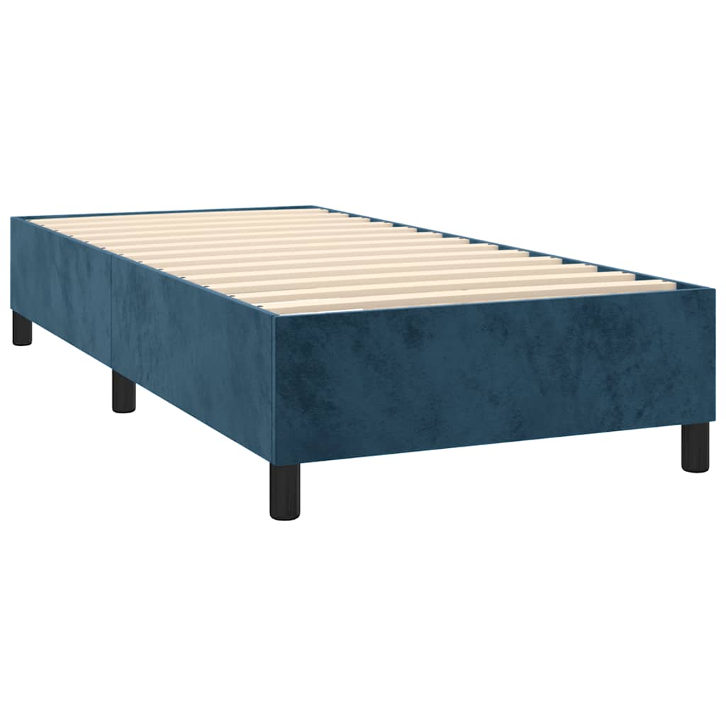 vidaXL Κρεβάτι Boxspring με Στρώμα & LED Σκ. Μπλε 80x200 εκ. Βελούδινο