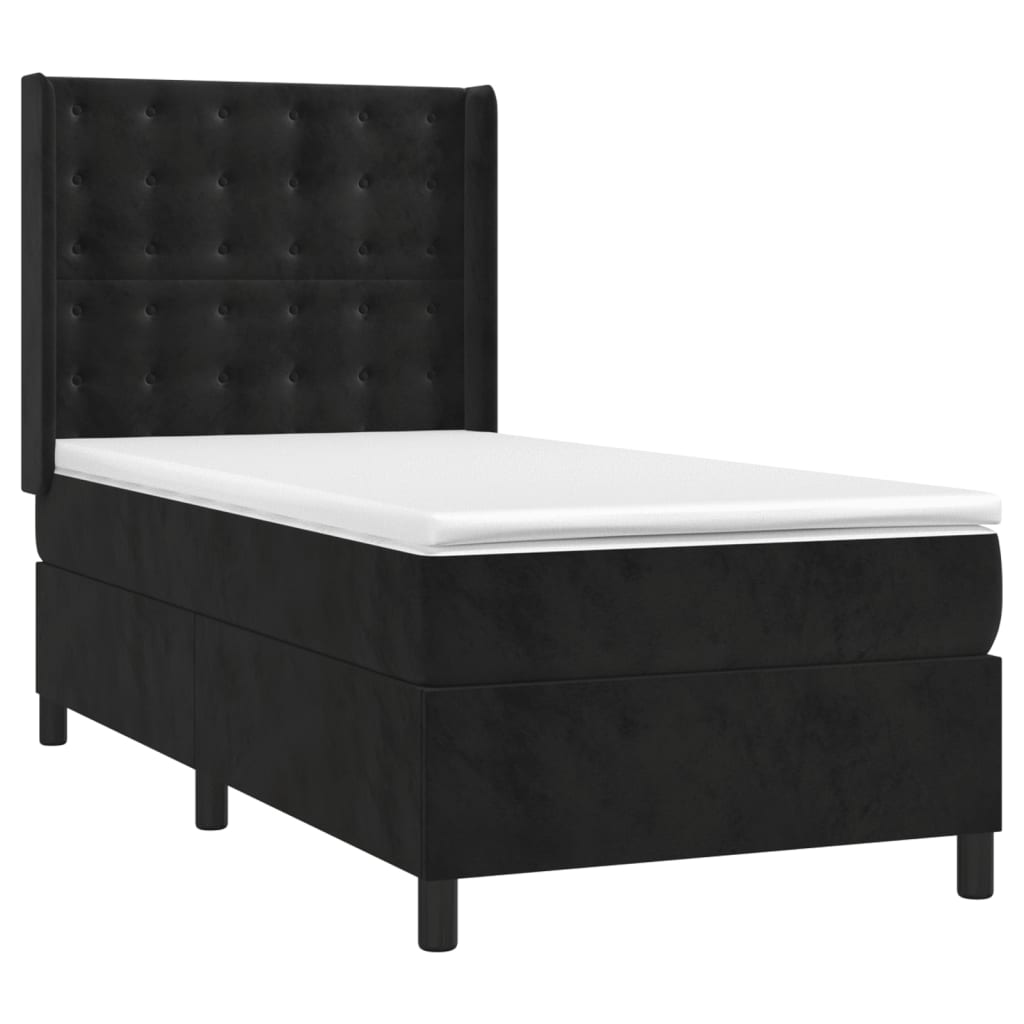vidaXL Κρεβάτι Boxspring με Στρώμα & LED Μαύρο 90x190 εκ. Βελούδινο