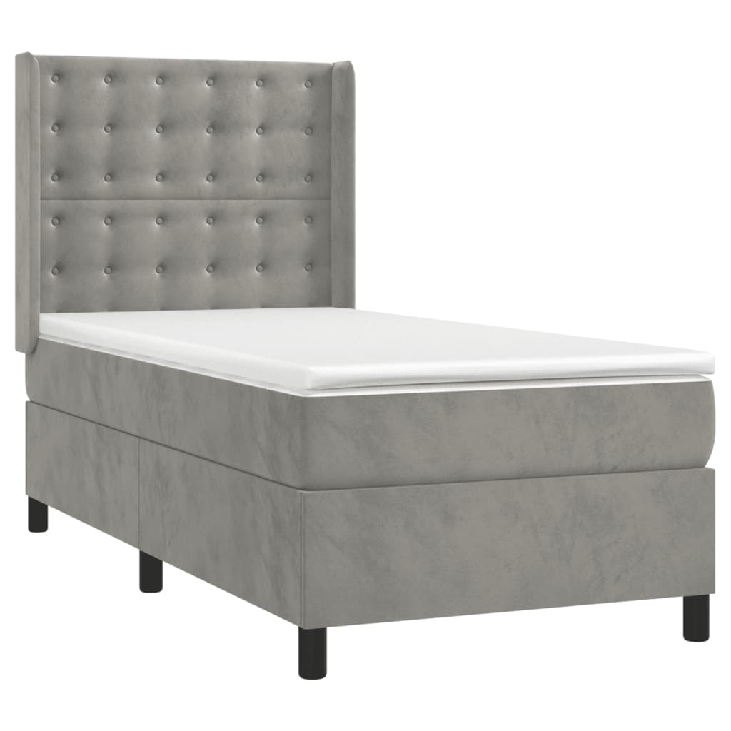 vidaXL Κρεβάτι Boxspring με Στρώμα & LED Αν.Γκρι 90x200 εκ. Βελούδινο