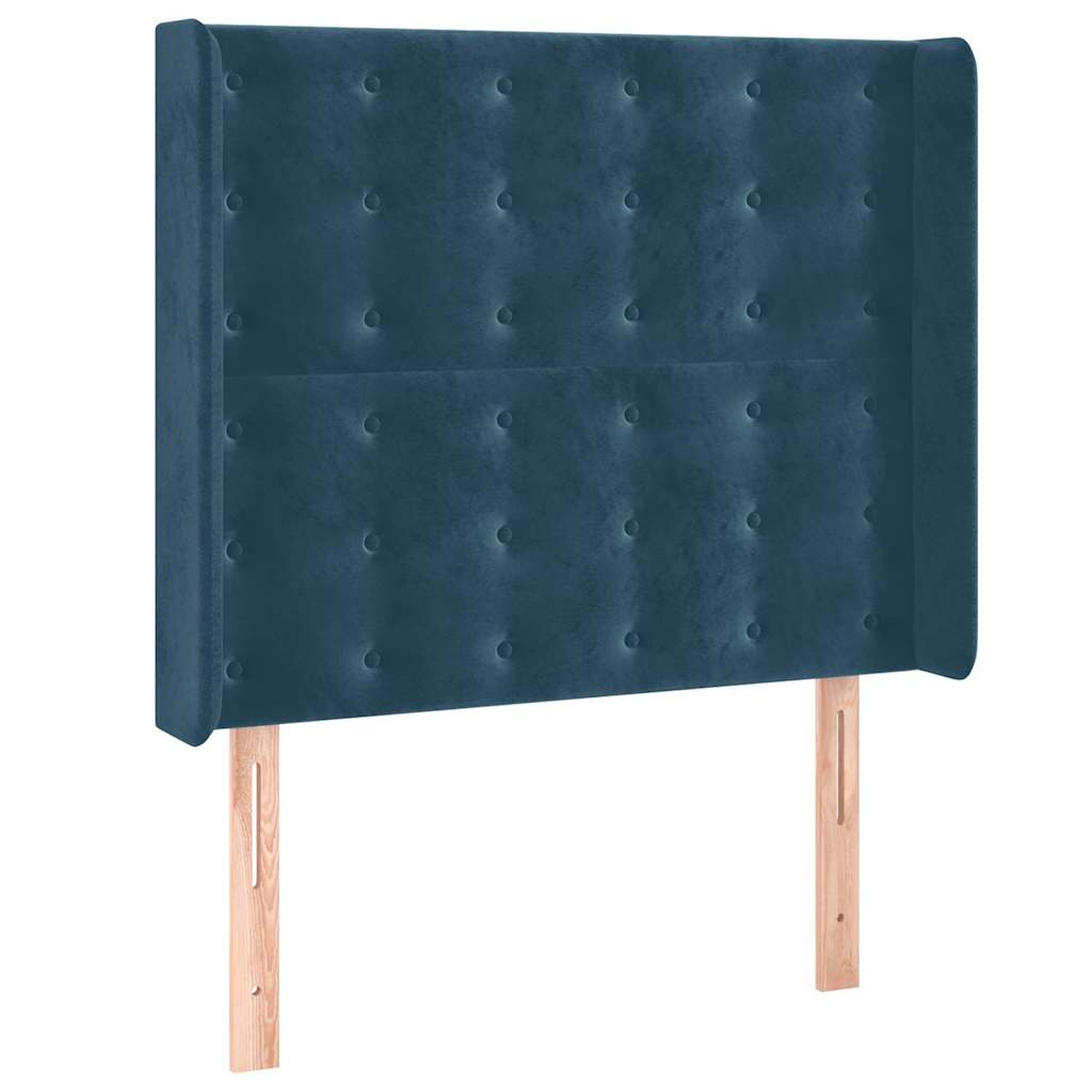 vidaXL Κρεβάτι Boxspring με Στρώμα & LED Σκ. Μπλε 100x200εκ. Βελούδινο