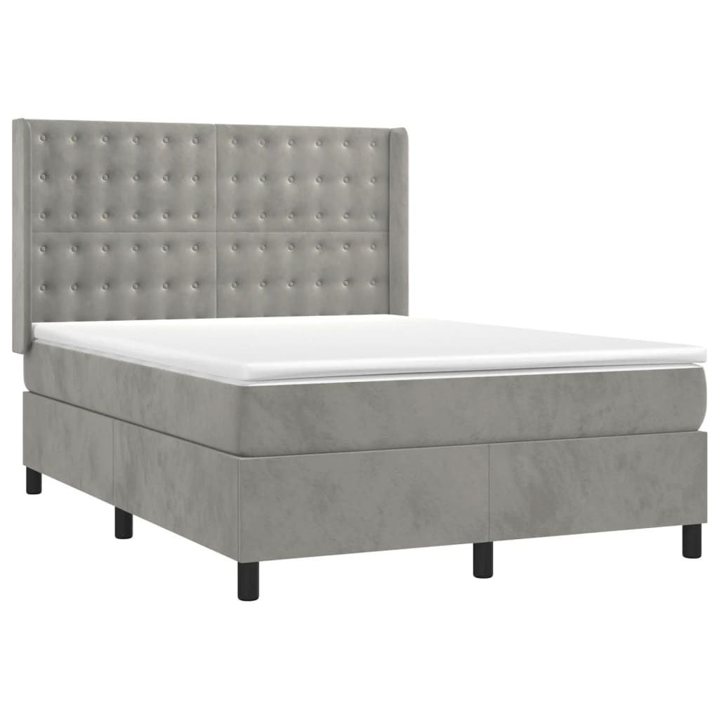 vidaXL Κρεβάτι Boxspring με Στρώμα&LED Αν. Γκρι 140x190 εκ. Βελούδινο