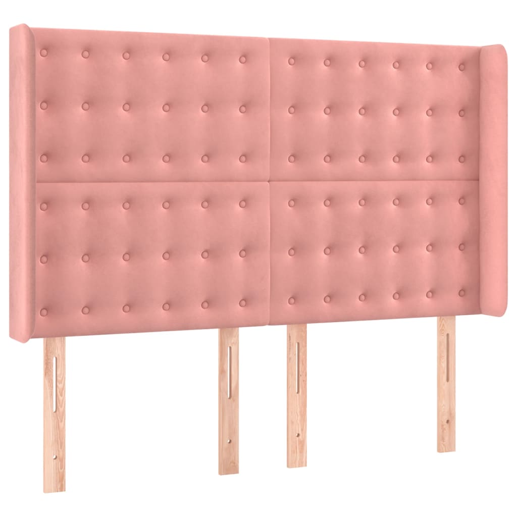 vidaXL Κρεβάτι Boxspring με Στρώμα & LED Ροζ 140x190 εκ. Βελούδινο