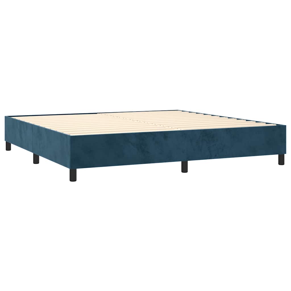 vidaXL Κρεβάτι Boxspring με Στρώμα & LED Σκ. Μπλε 200x200εκ. Βελούδινο