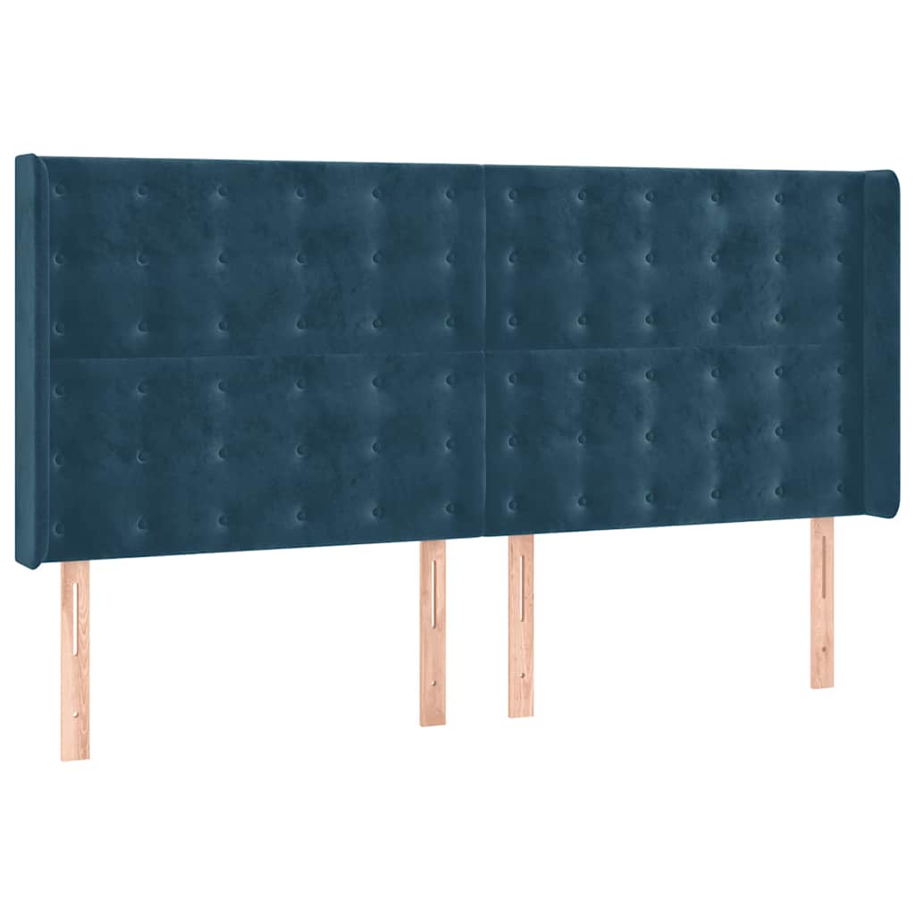 vidaXL Κρεβάτι Boxspring με Στρώμα & LED Σκ. Μπλε 200x200εκ. Βελούδινο