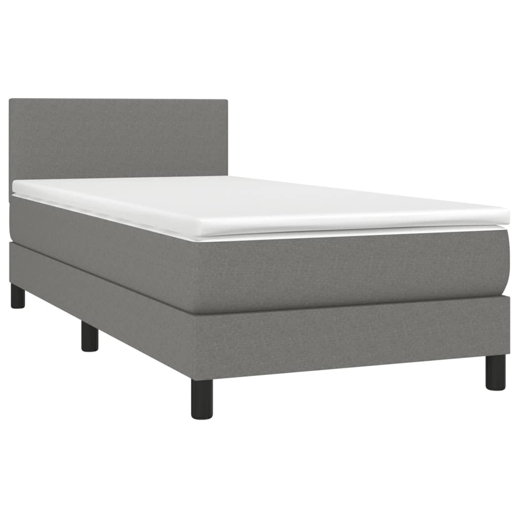 vidaXL Κρεβάτι Boxspring με Στρώμα & LED Σκ.Γκρι 90x190 εκ. Υφασμάτινο