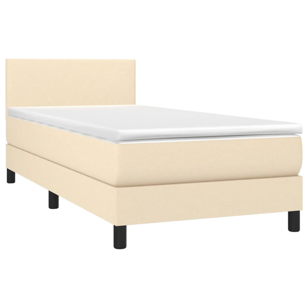 vidaXL Κρεβάτι Boxspring με Στρώμα & LED Κρεμ 90x190 εκ. Υφασμάτινο