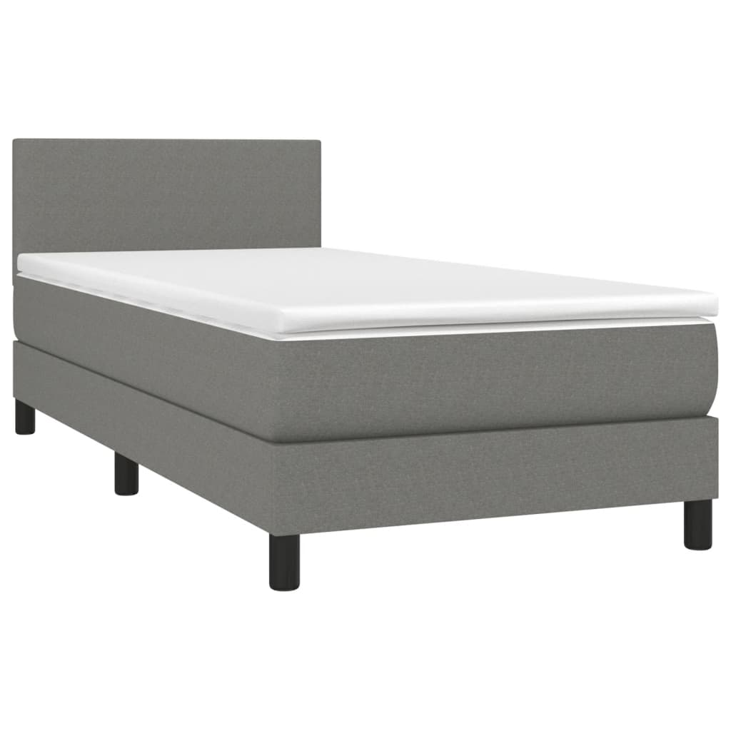 vidaXL Κρεβάτι Boxspring με Στρώμα & LED Σκ.Γκρι 90x200 εκ. Υφασμάτινο