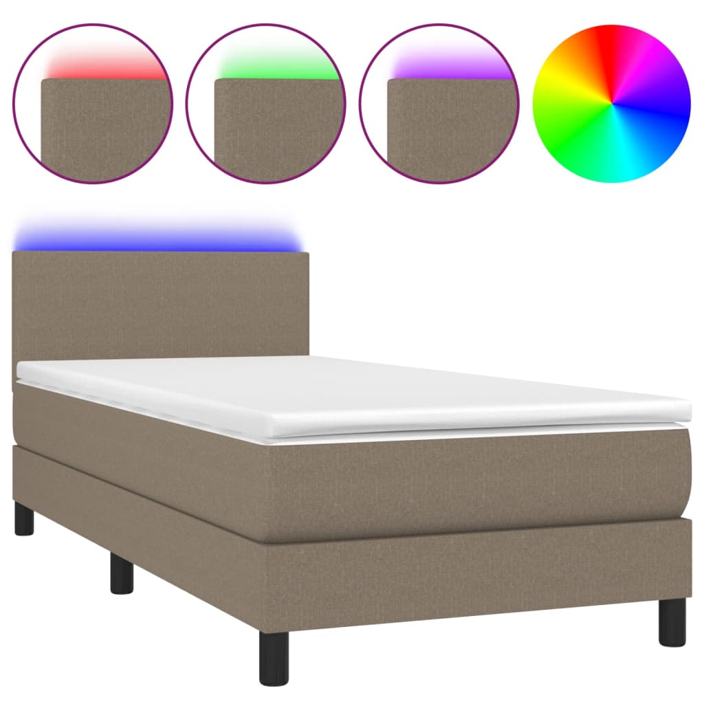 vidaXL Κρεβάτι Boxspring με Στρώμα & LED Taupe 90x200 εκ. Υφασμάτινο