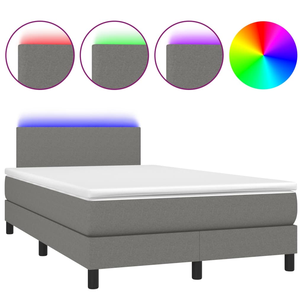 vidaXL Κρεβάτι Boxspring με Στρώμα & LED Σκ.Γκρι 120x200 εκ Υφασμάτινο