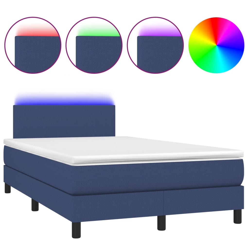 vidaXL Κρεβάτι Boxspring με Στρώμα & LED Μπλε 120x200 εκ. Υφασμάτινο