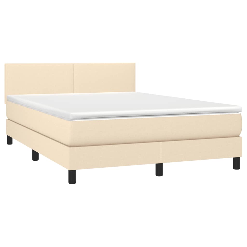 vidaXL Κρεβάτι Boxspring με Στρώμα & LED Κρεμ 140x190 εκ. Υφασμάτινο