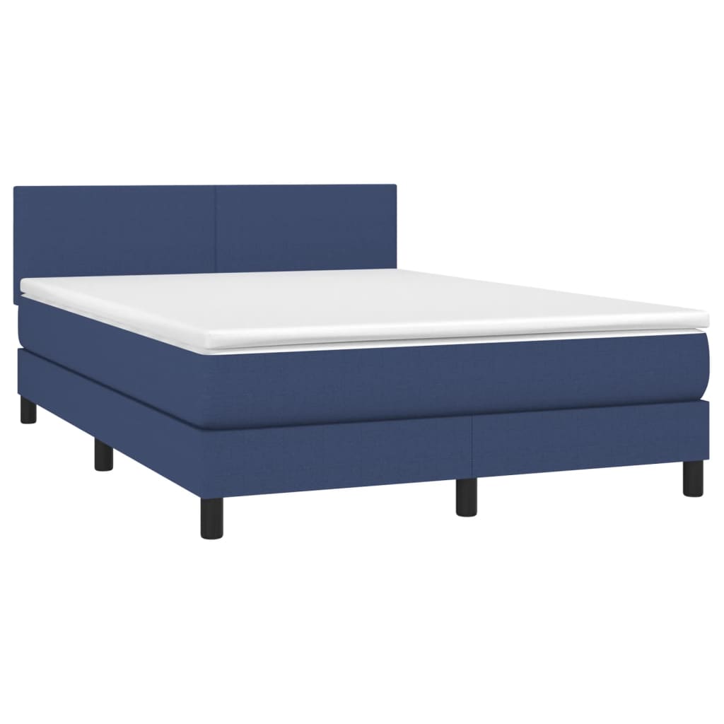 vidaXL Κρεβάτι Boxspring με Στρώμα & LED Μπλε 140x190 εκ. Υφασμάτινο