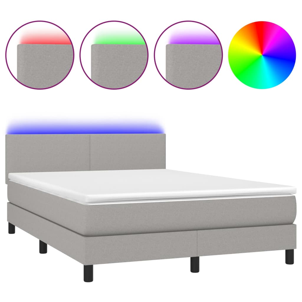 vidaXL Κρεβάτι Boxspring με Στρώμα & LED Αν.Γκρι 140x200 εκ Υφασμάτινο