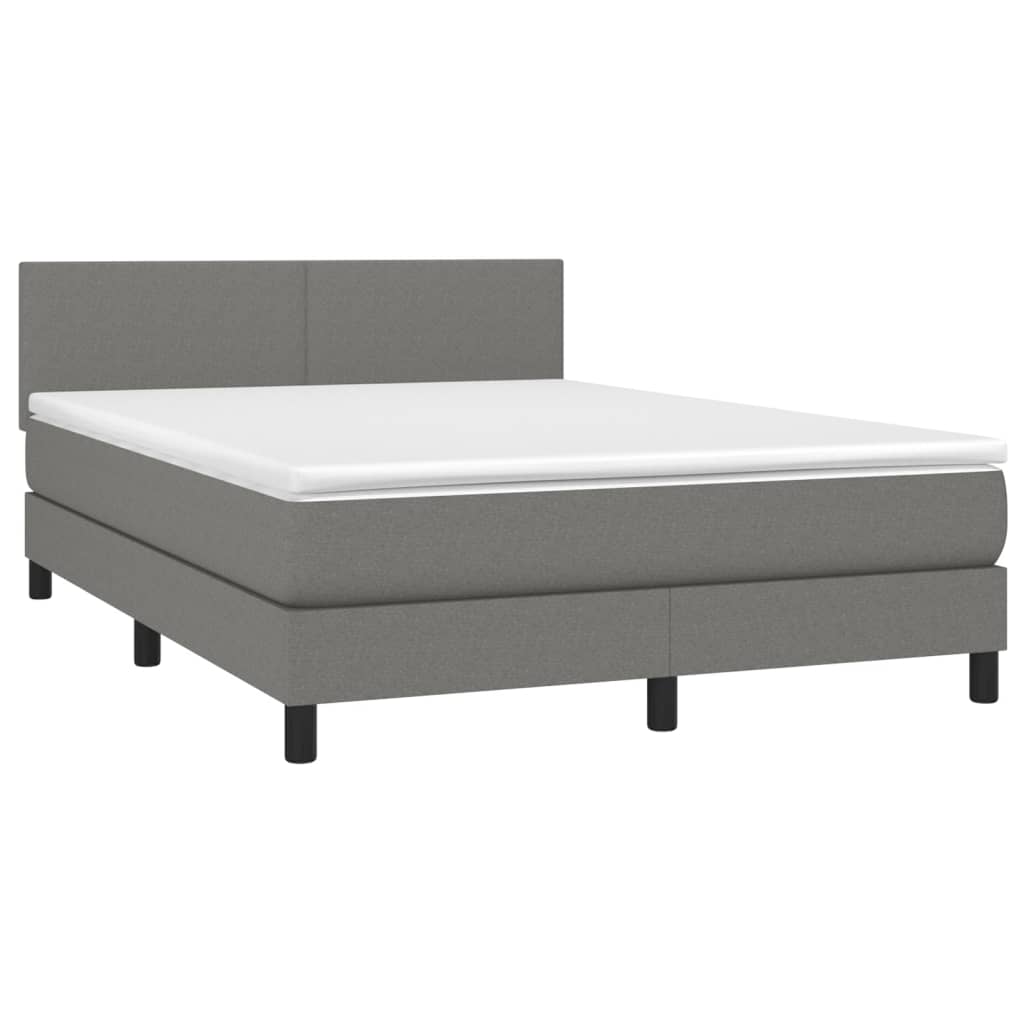 vidaXL Κρεβάτι Boxspring με Στρώμα & LED Σκ.Γκρι 140x200 εκ Υφασμάτινο