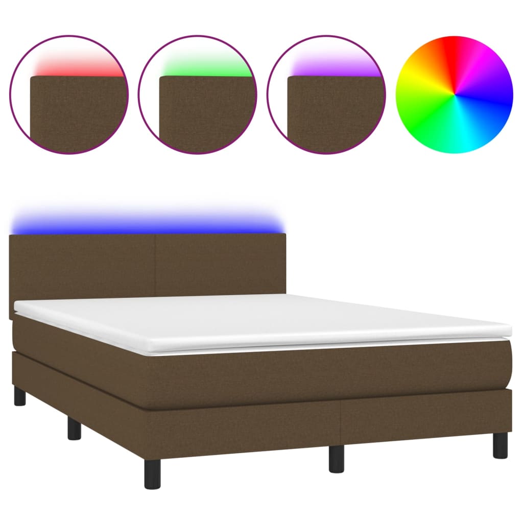 vidaXL Κρεβάτι Boxspring με Στρώμα & LED Σκ.Καφέ 140x200 εκ Υφασμάτινο