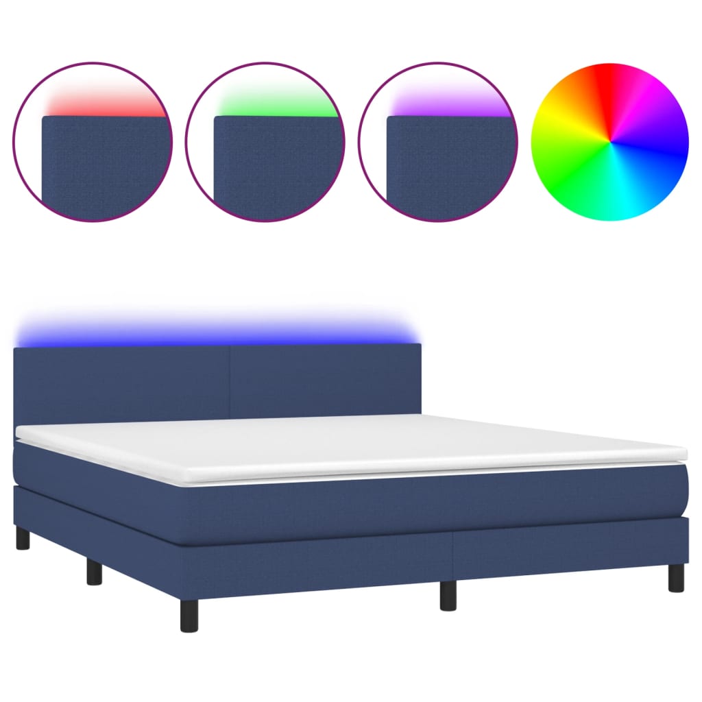 vidaXL Κρεβάτι Boxspring με Στρώμα & LED Μπλε 160x200 εκ. Υφασμάτινο