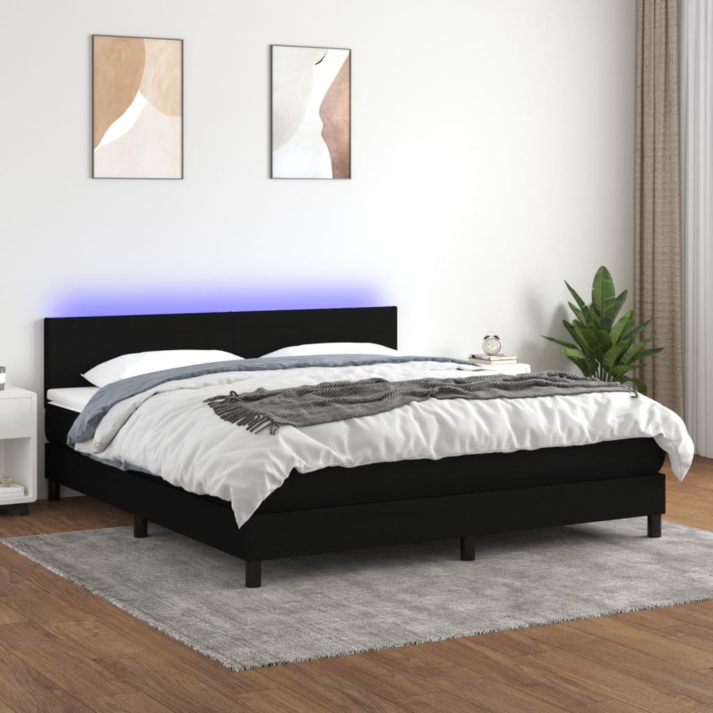vidaXL Κρεβάτι Boxspring με Στρώμα & LED Μαύρο 180x200 εκ. Υφασμάτινο