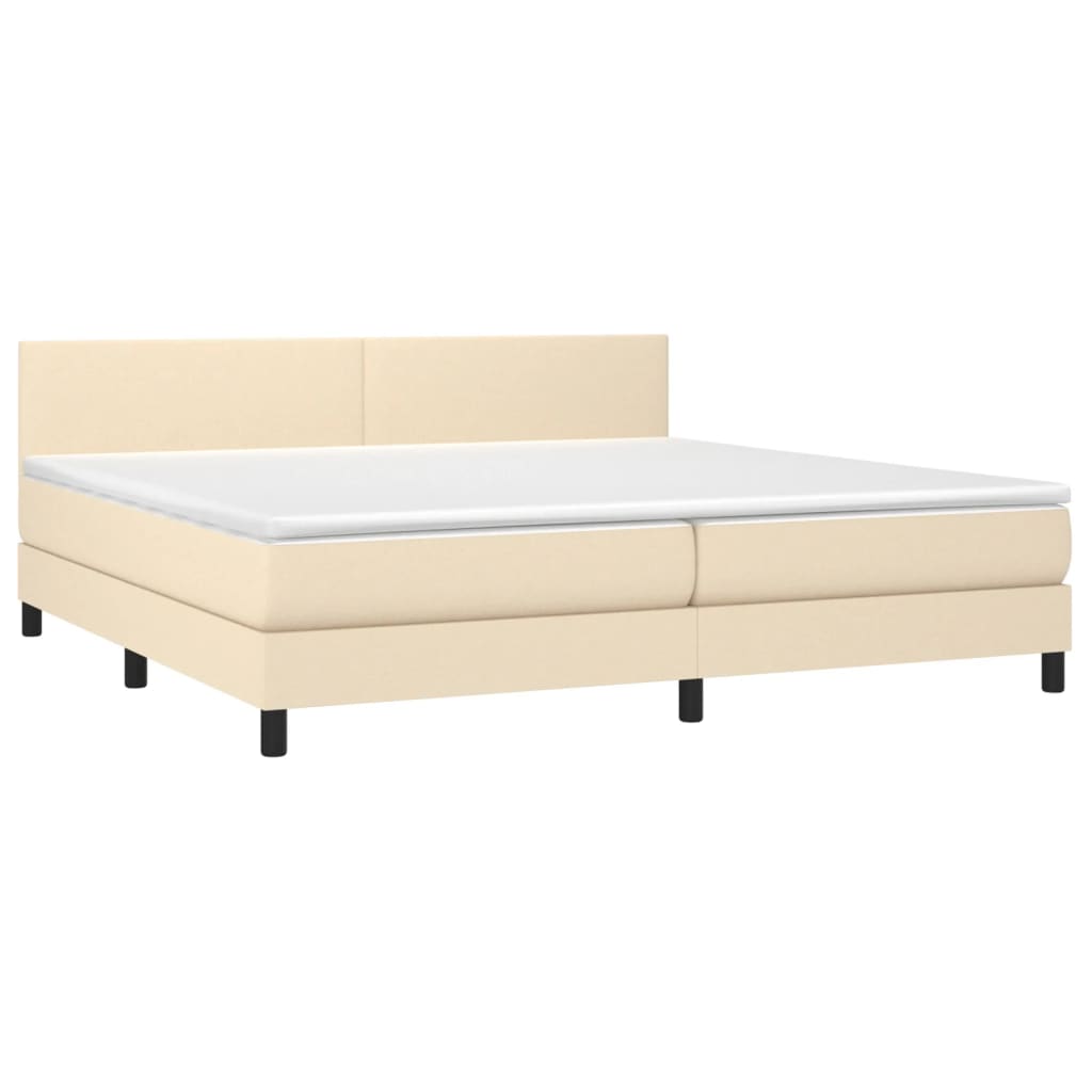 vidaXL Κρεβάτι Boxspring με Στρώμα & LED Κρεμ 200x200 εκ. Υφασμάτινο